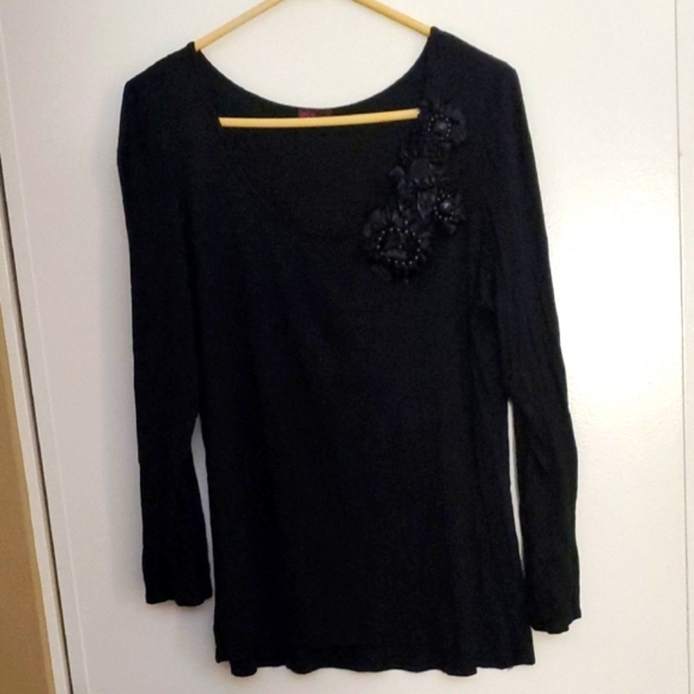 Agenda Black Top with Floral Accents